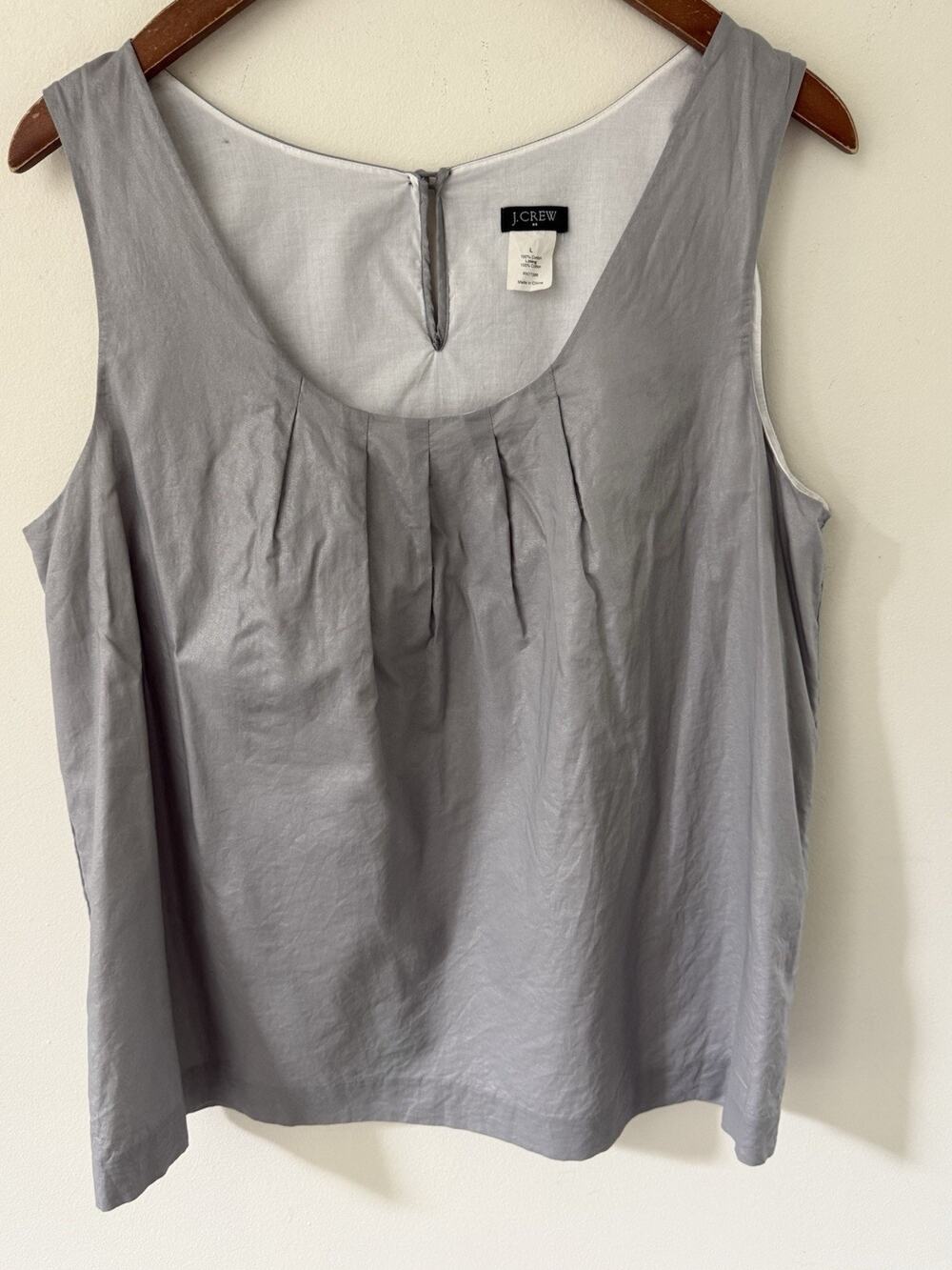 J Crew Shirt Womens Large Gray Pleated Sleeveless Casual Lightweight Tank Top